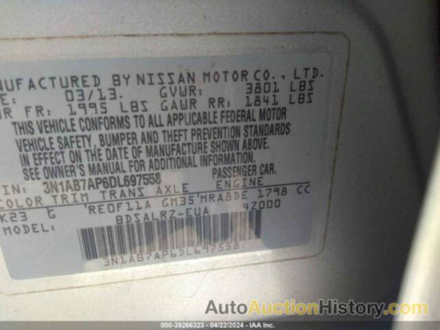 NISSAN SENTRA SR, 3N1AB7AP6DL697558