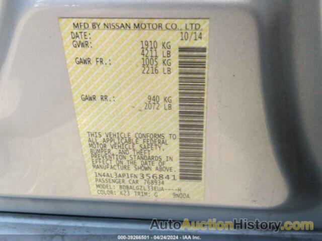 NISSAN ALTIMA 2.5 S, 1N4AL3AP1FN356841