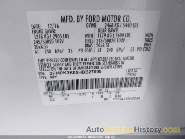 FORD EDGE TITANIUM, 2FMPK3K85HBB27099