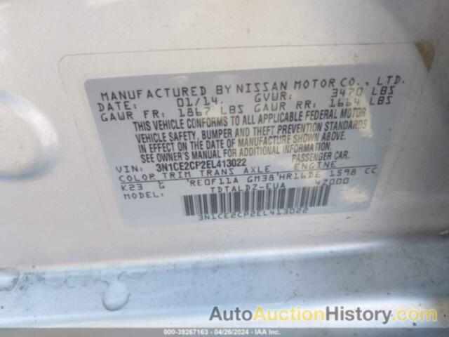 NISSAN VERSA NOTE SV, 3N1CE2CP2EL413022