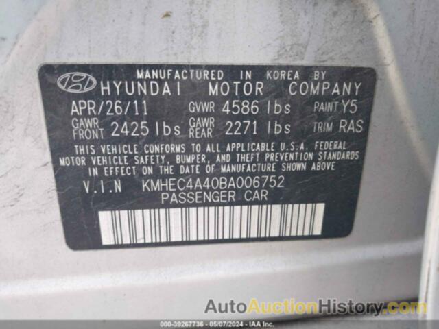 HYUNDAI SONATA HYBRID, KMHEC4A40BA006752