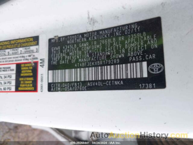 TOYOTA CAMRY LE, 4T4BF3EKXBR179289