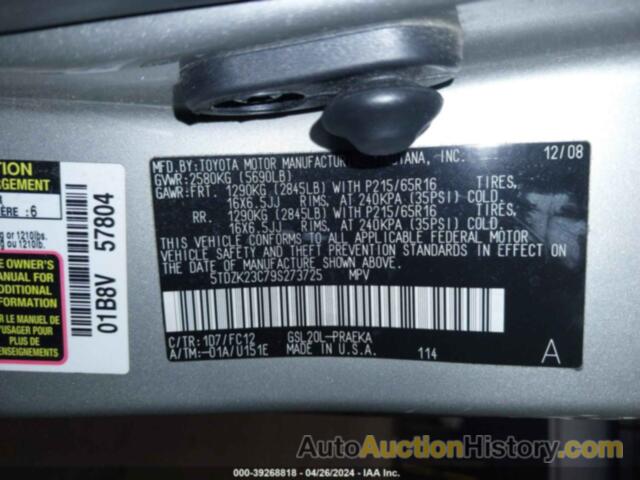 TOYOTA SIENNA LE, 5TDZK23C79S273725