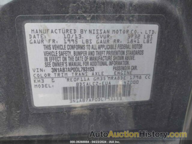 NISSAN SENTRA S, 3N1AB7AP0DL793153