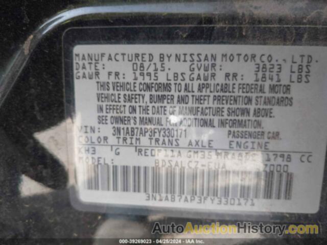 NISSAN SENTRA S, 3N1AB7AP3FY330171