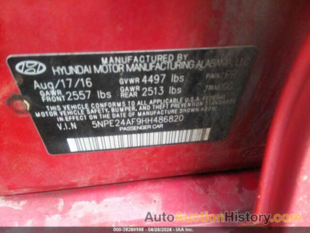 HYUNDAI SONATA, 5NPE24AF9HH486820