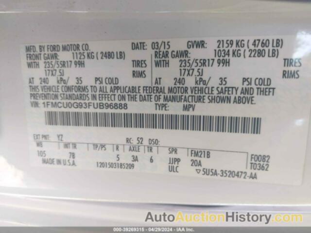 FORD ESCAPE SE, 1FMCU0G93FUB96888