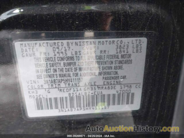 NISSAN SENTRA S/SV/SR/SL, 3N1AB7AP5HY411157