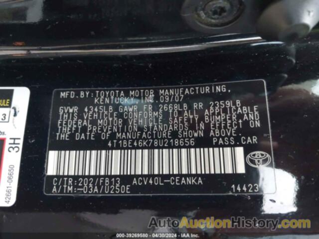 TOYOTA CAMRY LE, 4T1BE46K78U218656