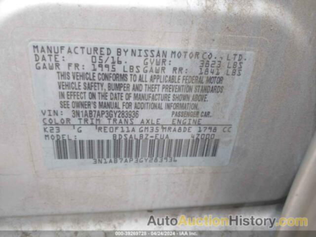 NISSAN SENTRA S, 3N1AB7AP3GY283936