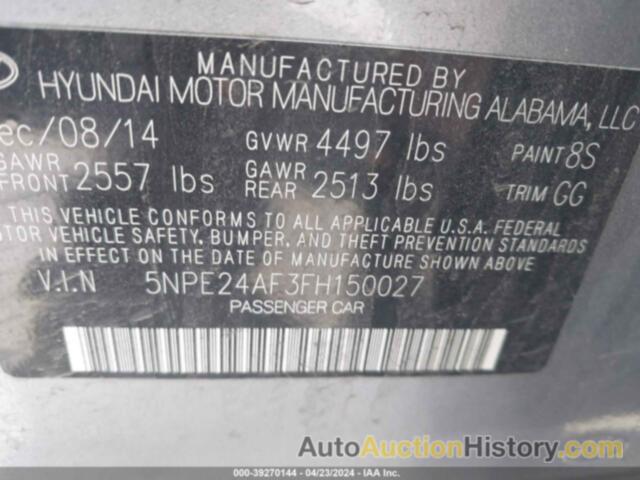 HYUNDAI SONATA SE, 5NPE24AF3FH150027