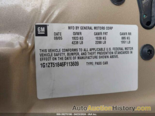 CHEVROLET MALIBU LT, 1G1ZT51846F113609