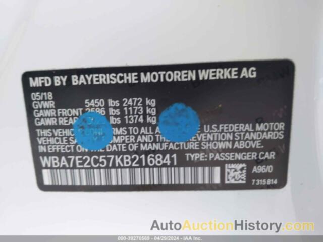 BMW 740 I, WBA7E2C57KB216841