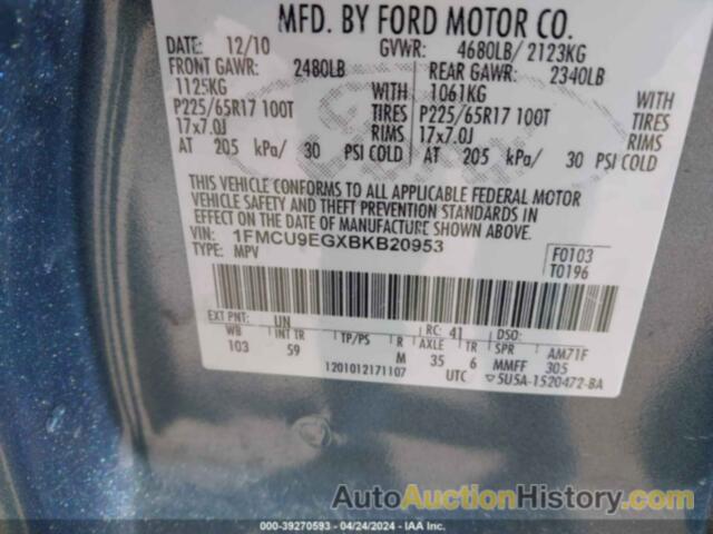 FORD ESCAPE LIMITED, 1FMCU9EGXBKB20953