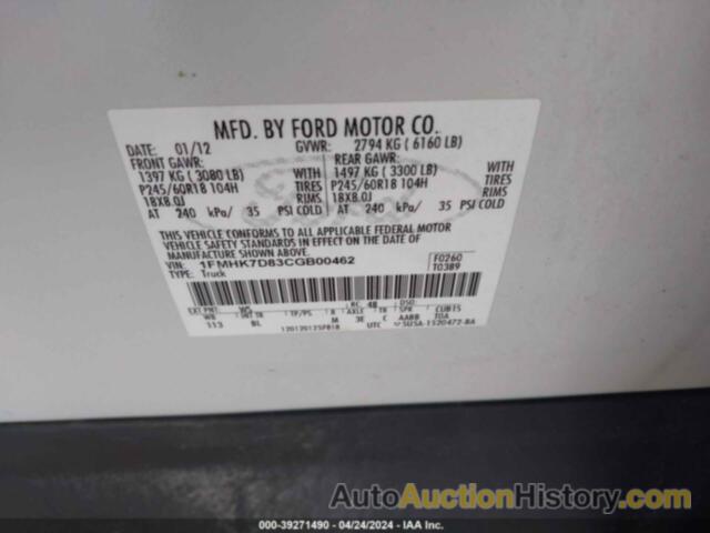 FORD EXPLORER XLT, 1FMHK7D83CGB00462