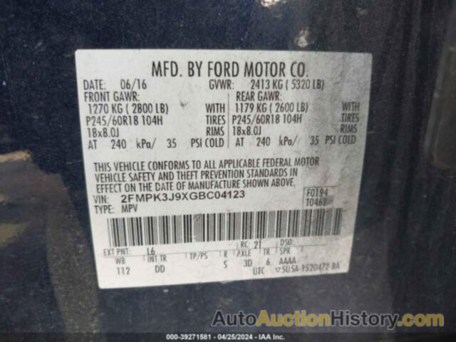 FORD EDGE SEL, 2FMPK3J9XGBC04123