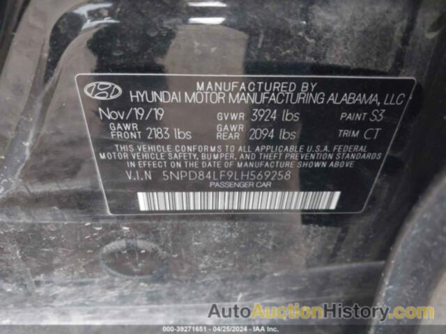 HYUNDAI ELANTRA SEL, 5NPD84LF9LH569258