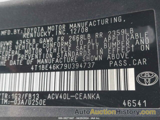 TOYOTA CAMRY LE, 4T1BE46K79U394737