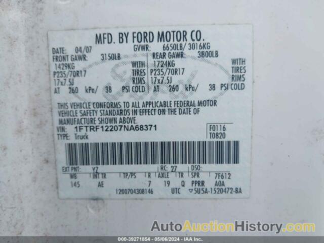 FORD F-150 STX/XL/XLT, 1FTRF12207NA68371