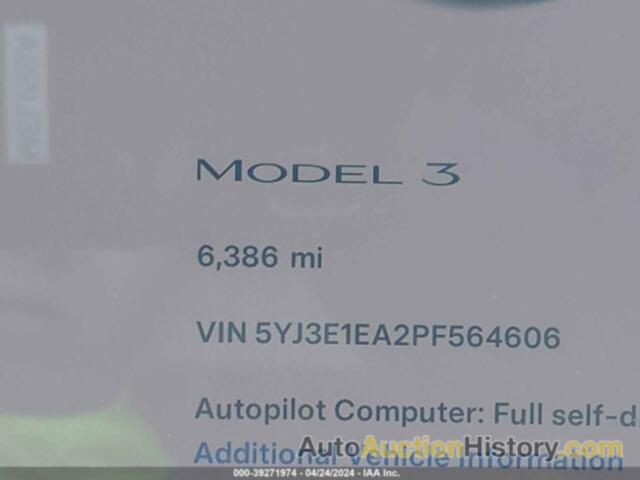 TESLA MODEL 3 REAR-WHEEL DRIVE, 5YJ3E1EA2PF564606