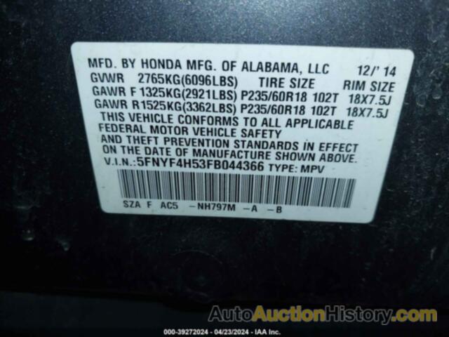 HONDA PILOT EX-L, 5FNYF4H53FB044366