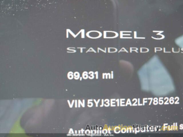 TESLA MODEL 3 STANDARD RANGE PLUS REAR-WHEEL DRIVE/STANDARD RANGE REAR-WHEEL DRIVE, 5YJ3E1EA2LF785262