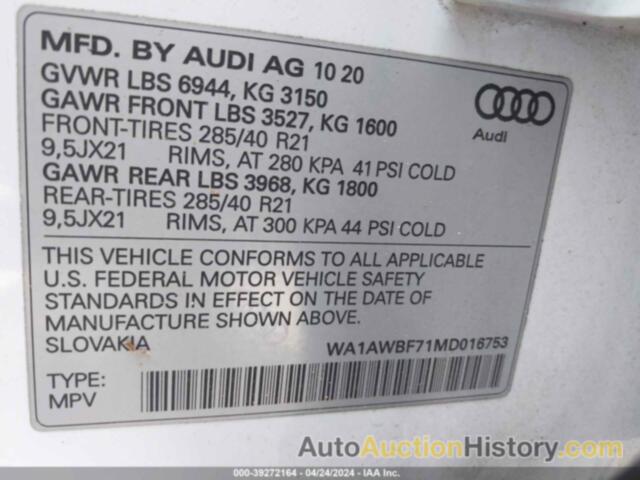 AUDI SQ7 PREMIUM PLUS TFSI QUATTRO TIPTRONIC, WA1AWBF71MD016753