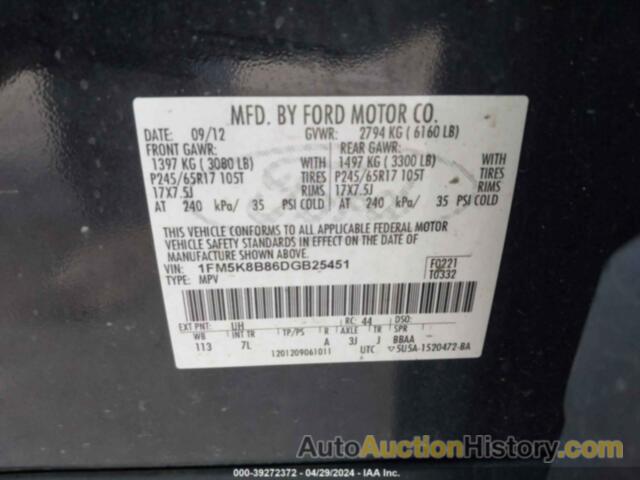 FORD EXPLORER, 1FM5K8B86DGB25451