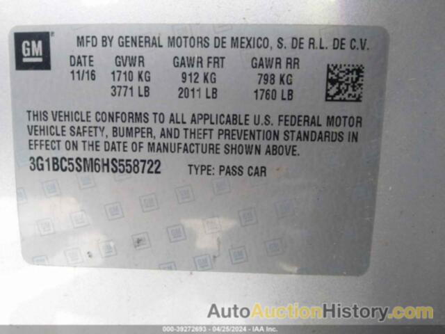 CHEVROLET CRUZE LS, 3G1BC5SM6HS558722