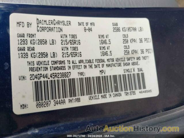 DODGE GRAND CARAVAN SXT, 2D4GP44L45R238827