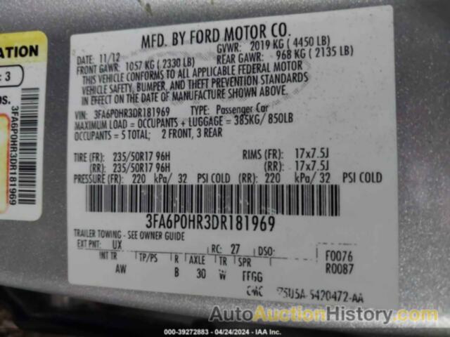 FORD FUSION SE, 3FA6P0HR3DR181969