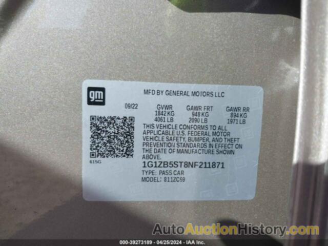 CHEVROLET MALIBU FWD LS, 1G1ZB5ST8NF211871