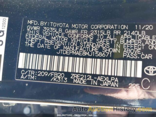 TOYOTA COROLLA LE, JTDEPMAE8MJ158671