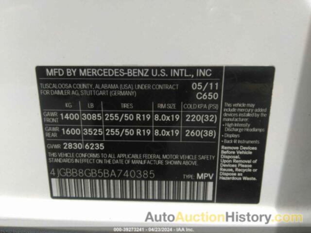 MERCEDES-BENZ ML 350 4MATIC, 4JGBB8GB5BA740385