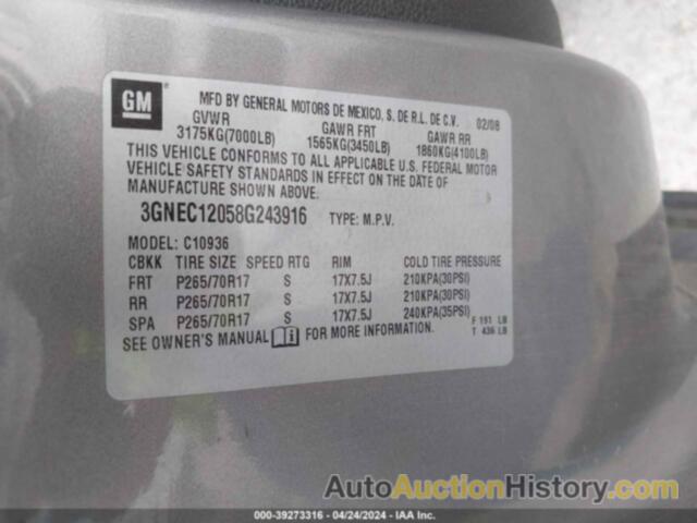 CHEVROLET AVALANCHE 1500 LS, 3GNEC12058G243916