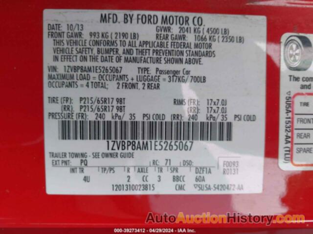 FORD MUSTANG, 1ZVBP8AM1E5265067