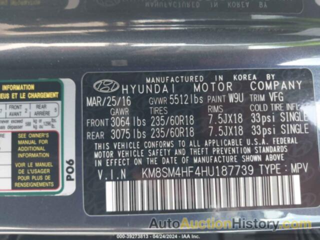 HYUNDAI SANTA FE SE, KM8SM4HF4HU187739