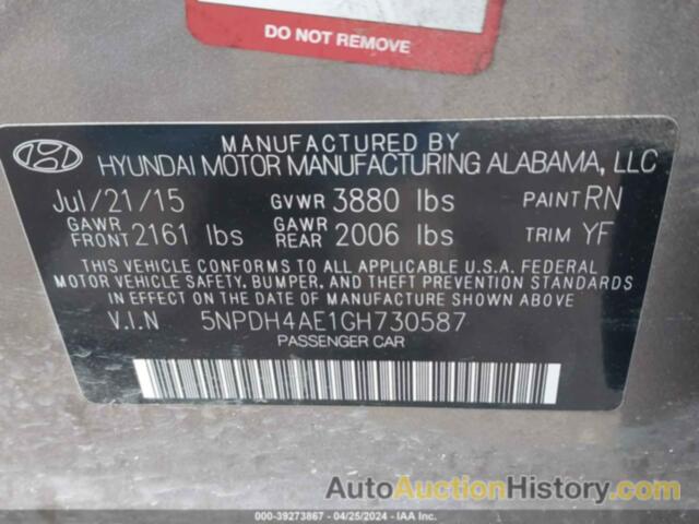 HYUNDAI ELANTRA SE/SPORT/LIMITED, 5NPDH4AE1GH730587