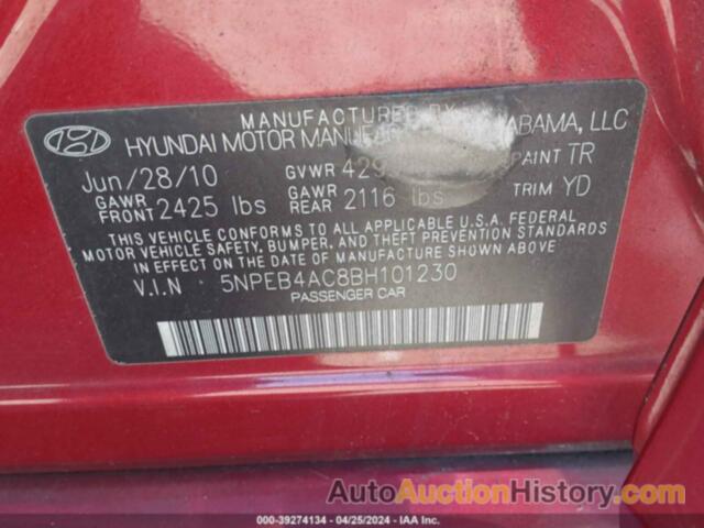 HYUNDAI SONATA GLS, 5NPEB4AC8BH101230