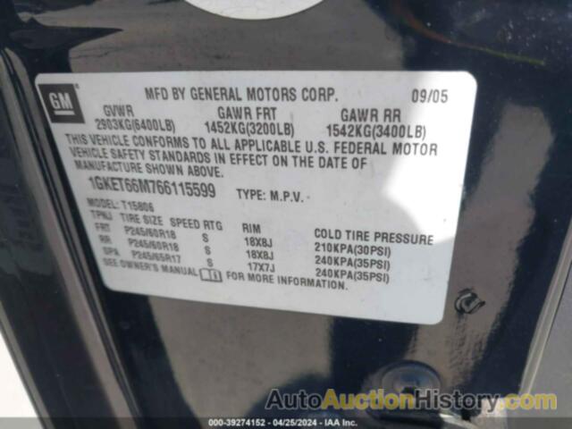 GMC ENVOY DENALI XL, 1GKET66M766115599