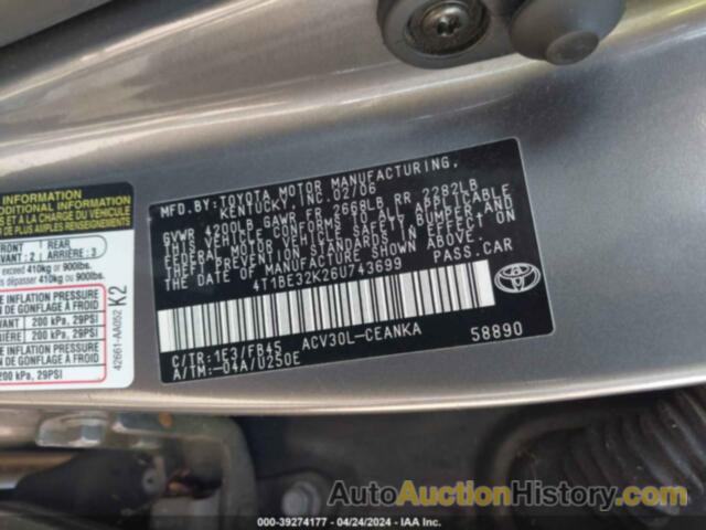 TOYOTA CAMRY LE, 4T1BE32K26U743699