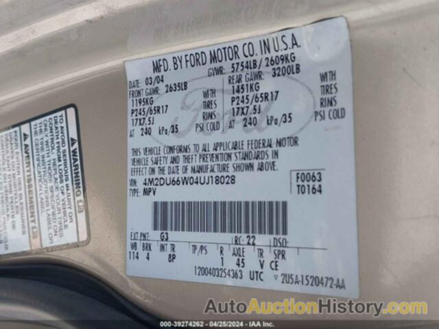 MERCURY MOUNTAINEER, 4M2DU66W04UJ18028