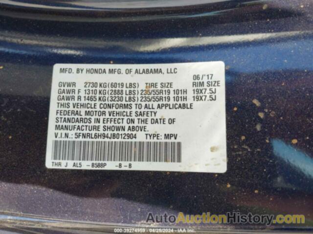 HONDA ODYSSEY ELITE, 5FNRL6H94JB012904