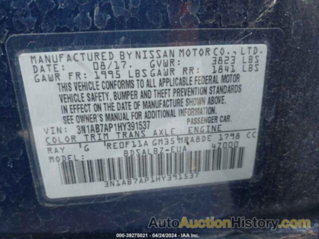 NISSAN SENTRA S, 3N1AB7AP1HY391537