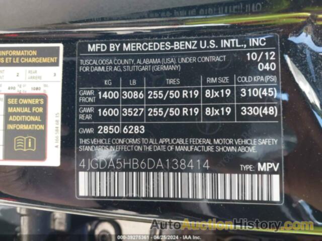 MERCEDES-BENZ ML 350 4MATIC, 4JGDA5HB6DA138414