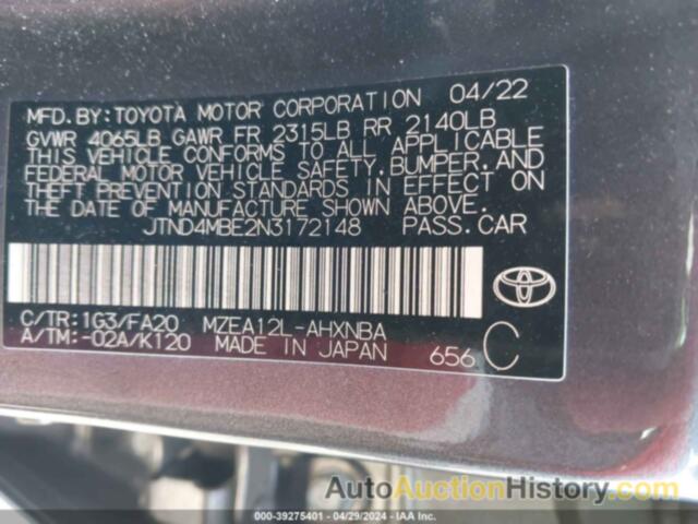 TOYOTA COROLLA SE, JTND4MBE2N3172148