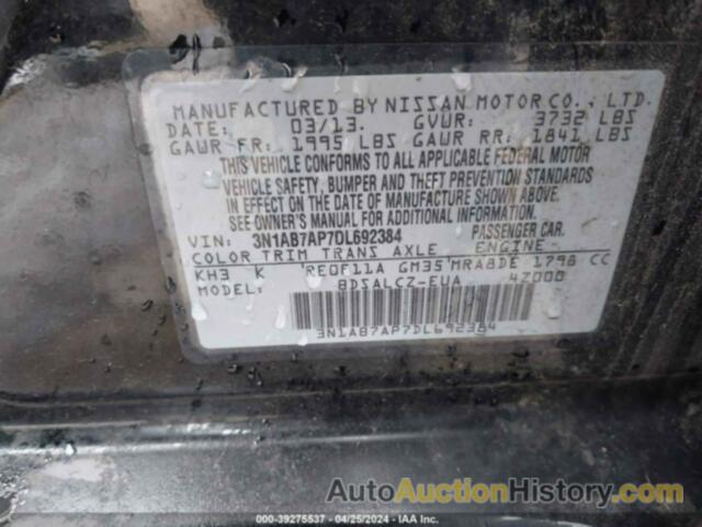 NISSAN SENTRA S, 3N1AB7AP7DL692384