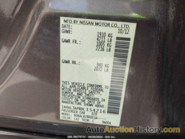 NISSAN ALTIMA 2.5 S, 1N4AL3AP8DC154216