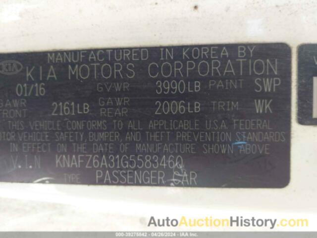 KIA FORTE SX, KNAFZ6A31G5583460