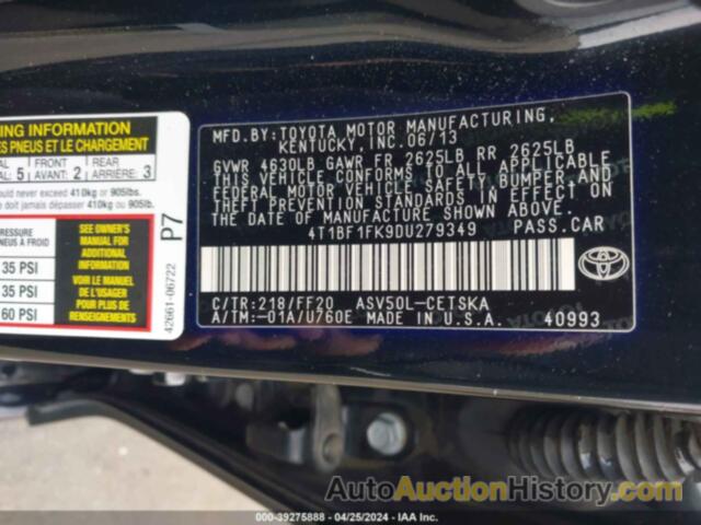 TOYOTA CAMRY SE, 4T1BF1FK9DU279349